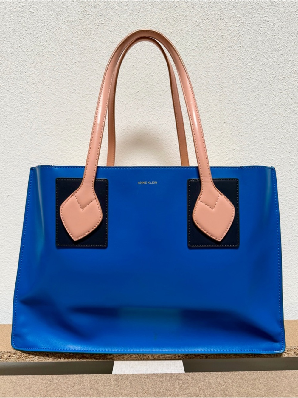 Anne Klein Blue Structured Work Tote – Colorblock Minimalist Office Bag